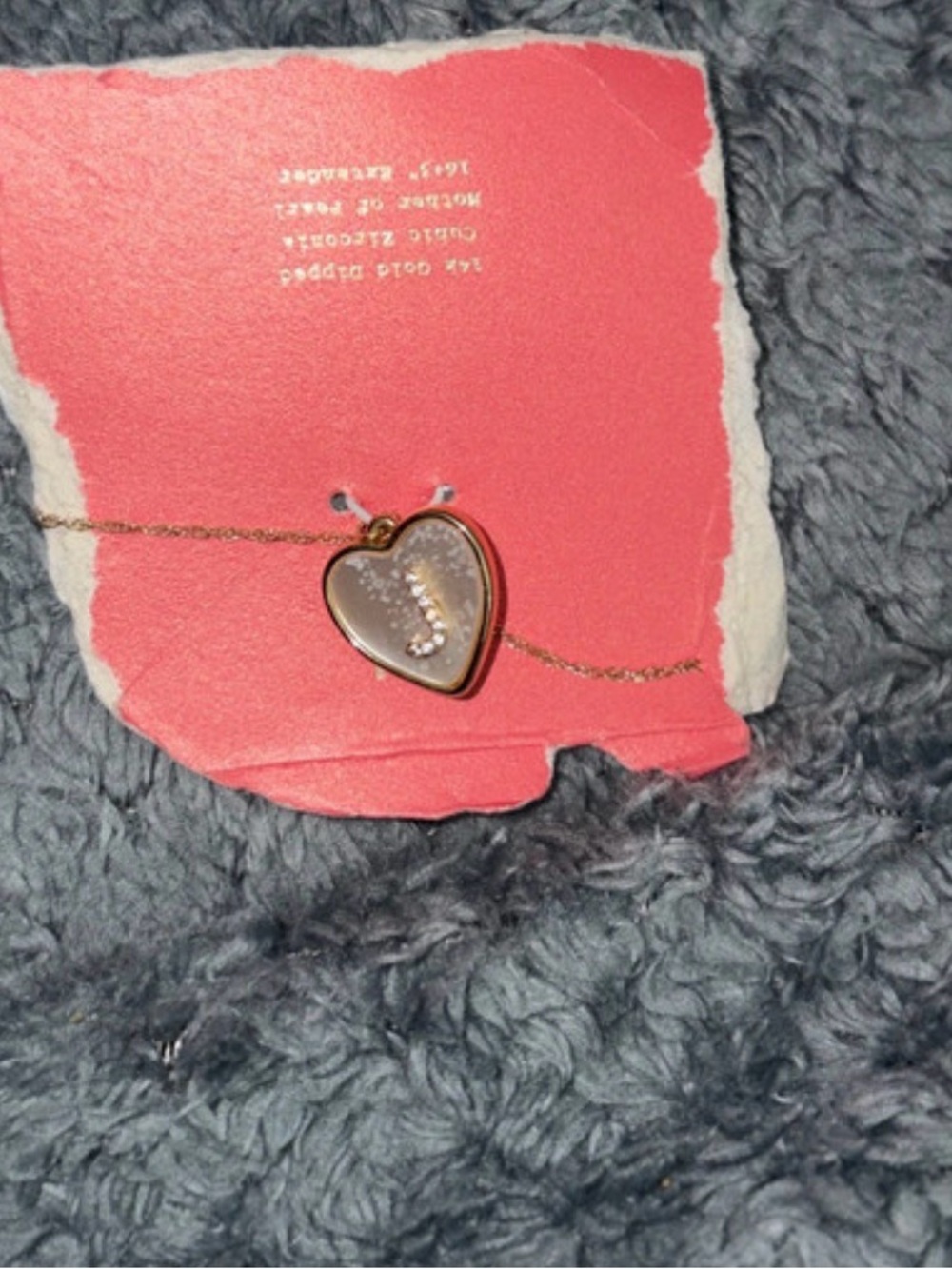 Gold Heart Initial 'J' Necklace in Gray